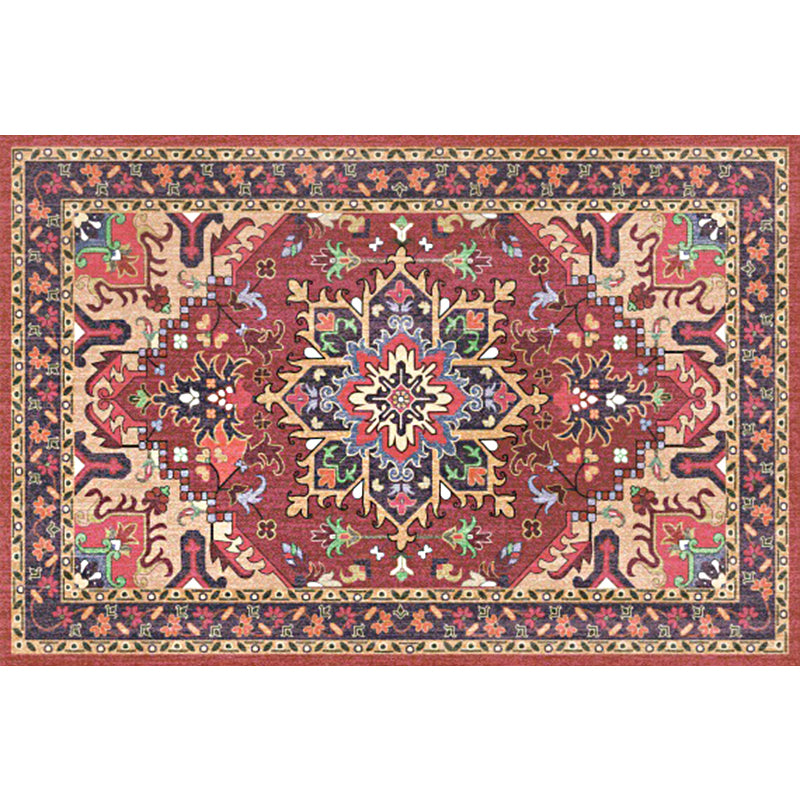 Oriental Moroccan Rug in Red and Green Medallion Floral Leaf Pattern Rug Polyester Anti-Slip Carpet for Home Decoration Clearhalo 'Area Rug' 'Moroccan' 'Rugs' Rug' 1624103