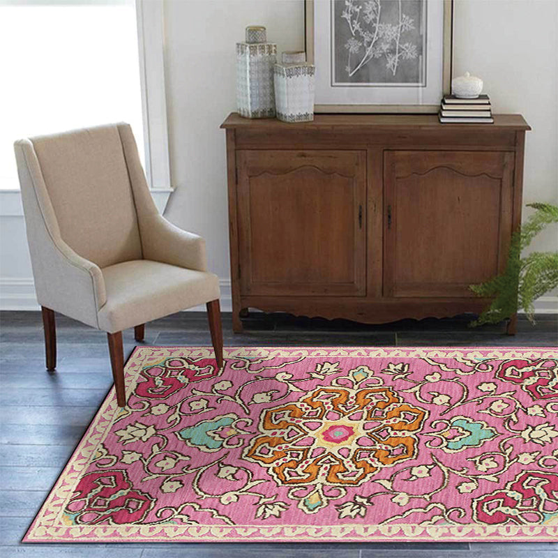 Moroccan Living Room Rug in Pink Medallion Flower Print Rug Polyester Machine Washable Non-Slip Area Rug Clearhalo 'Area Rug' 'Moroccan' 'Rugs' Rug' 1624110