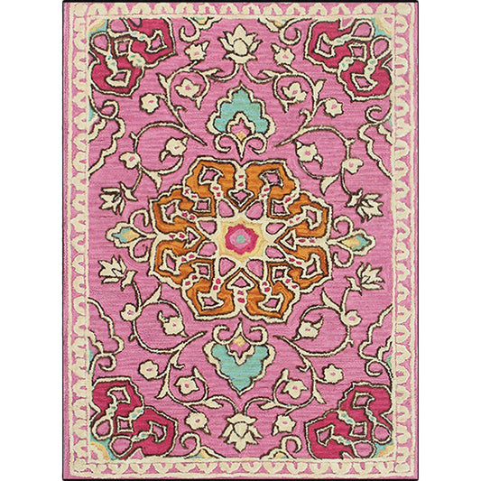 Moroccan Living Room Rug in Pink Medallion Flower Print Rug Polyester Machine Washable Non-Slip Area Rug Clearhalo 'Area Rug' 'Moroccan' 'Rugs' Rug' 1624111