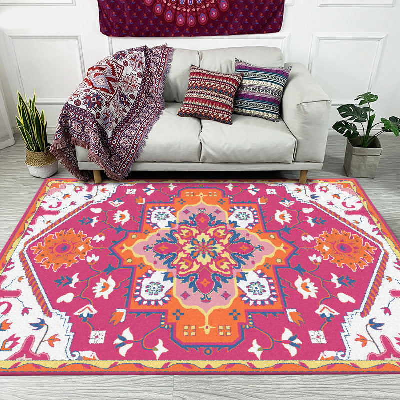 Colorful Bedroom Rug Moroccan Medallion Floral Pattern Area Rug Polyester Anti-Slip Stain-Resistant Carpet Pink Clearhalo 'Area Rug' 'Moroccan' 'Rugs' Rug' 1624117