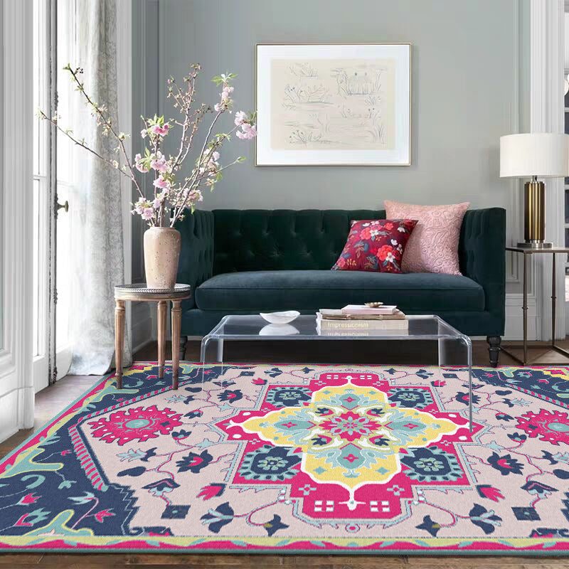 Colorful Bedroom Rug Moroccan Medallion Floral Pattern Area Rug Polyester Anti-Slip Stain-Resistant Carpet Blue Clearhalo 'Area Rug' 'Moroccan' 'Rugs' Rug' 1624125