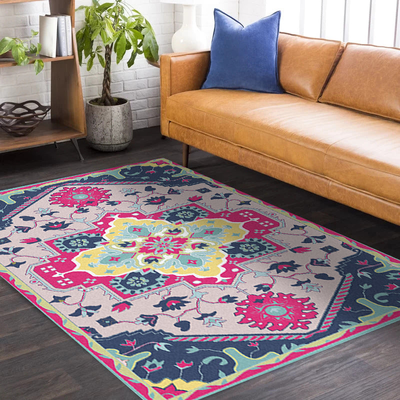 Colorful Bedroom Rug Moroccan Medallion Floral Pattern Area Rug Polyester Anti-Slip Stain-Resistant Carpet Clearhalo 'Area Rug' 'Moroccan' 'Rugs' Rug' 1624126