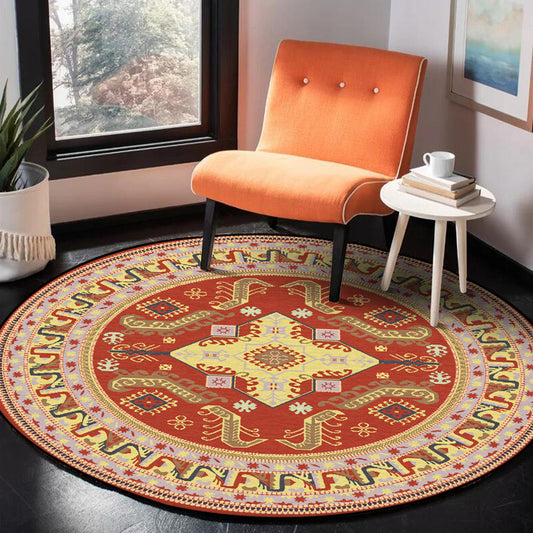Red Moroccan Rug Polyester Medallion Print Rug Washable Non-Slip Backing Carpet for Living Room Red Clearhalo 'Area Rug' 'Moroccan' 'Rugs' Rug' 1624161