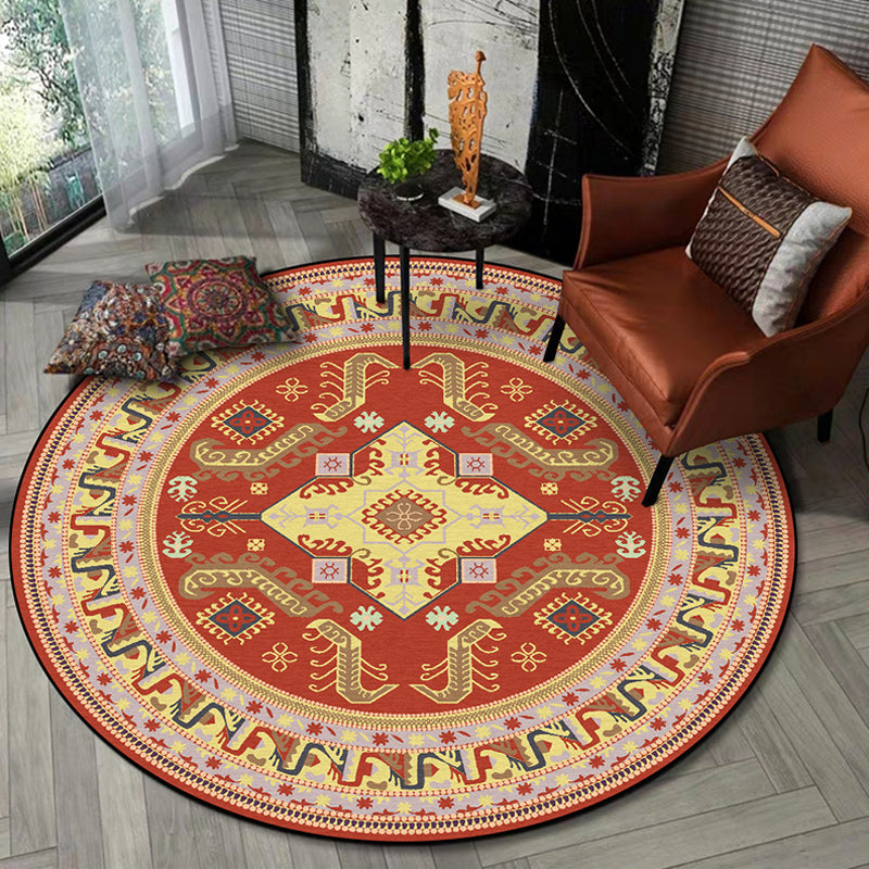 Red Moroccan Rug Polyester Medallion Print Rug Washable Non-Slip Backing Carpet for Living Room Clearhalo 'Area Rug' 'Moroccan' 'Rugs' Rug' 1624162