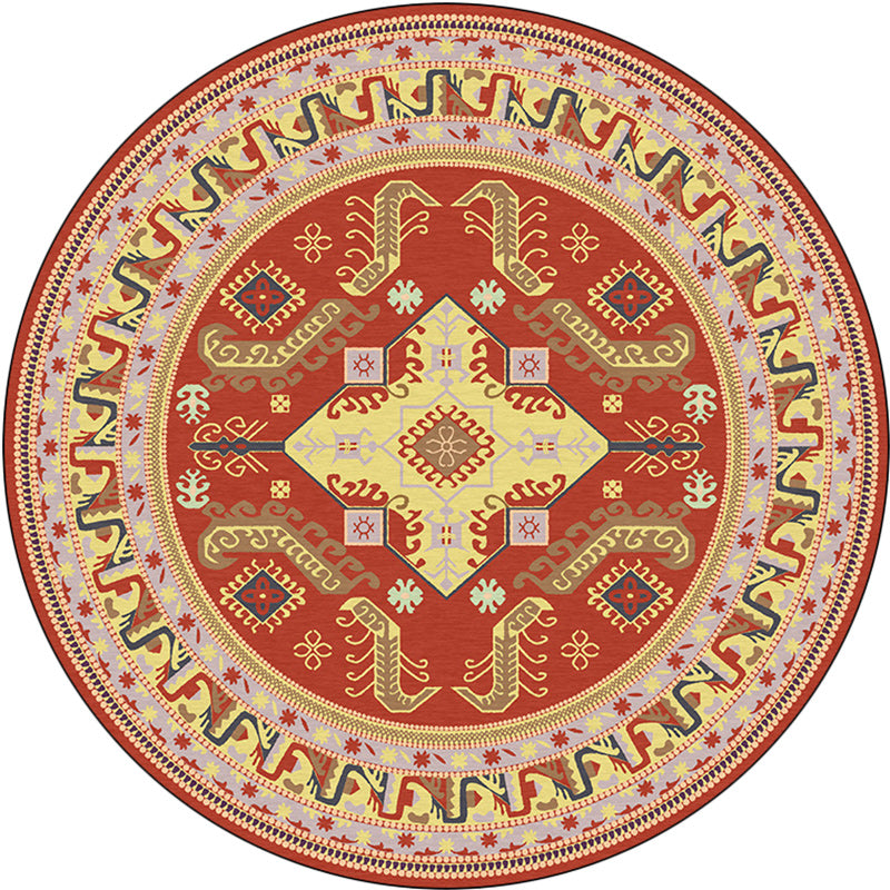 Red Moroccan Rug Polyester Medallion Print Rug Washable Non-Slip Backing Carpet for Living Room Clearhalo 'Area Rug' 'Moroccan' 'Rugs' Rug' 1624163