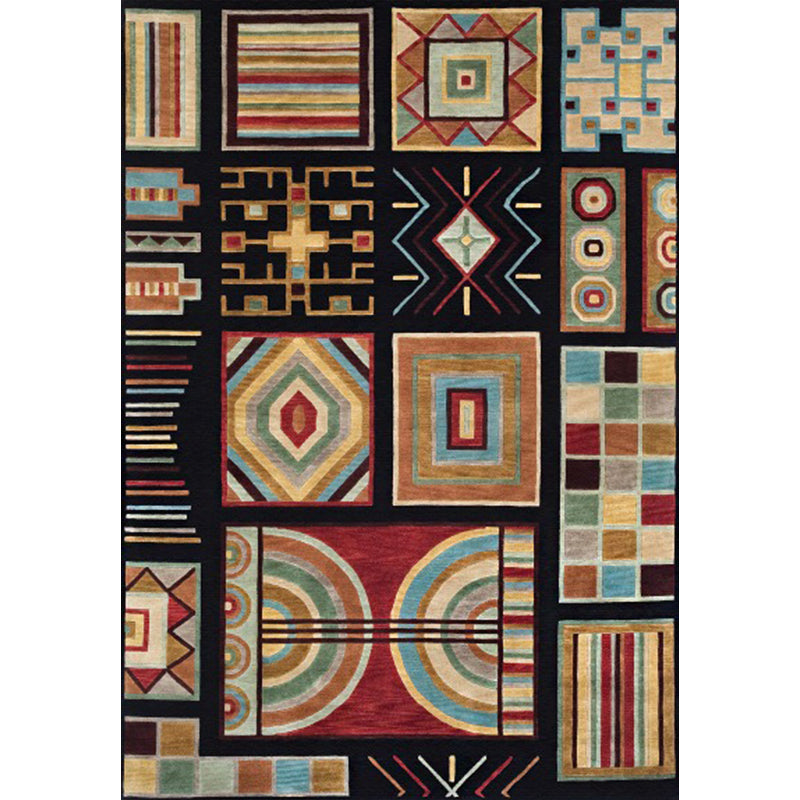 Black Multicolor Southwestern Rug Polyester Checked Pattern Rug Washable Non-Slip Backing Carpet for Living Room Clearhalo 'Area Rug' 'Rugs' 'Southwestern' Rug' 1624212