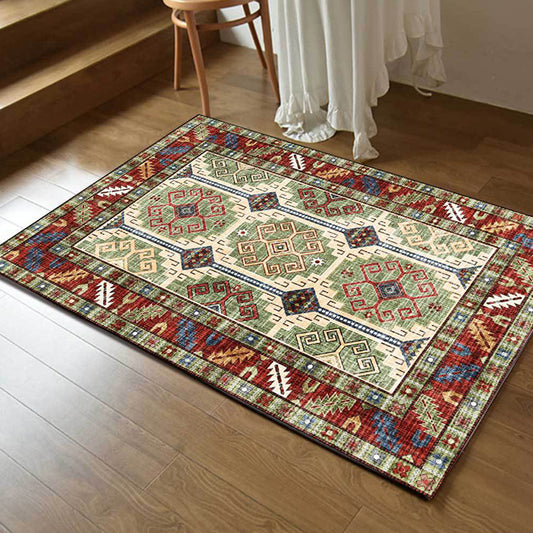 Unique Tribal Pattern Rug Green and Red Southwestern Rug Polyester Machine Washable Anti-Slip Backing Carpet for Bedroom Clearhalo 'Area Rug' 'Rugs' 'Southwestern' Rug' 1624227