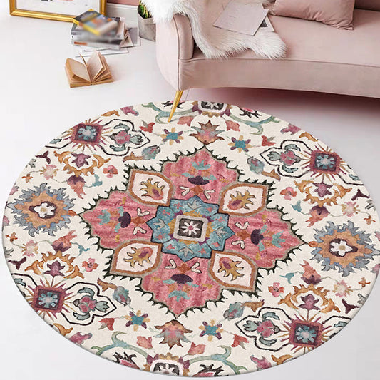 Pink Moroccan Rug Polyester Medallion Print Rug Washable Non-Slip Backing Carpet for Living Room Clearhalo 'Area Rug' 'Moroccan' 'Rugs' Rug' 1624248
