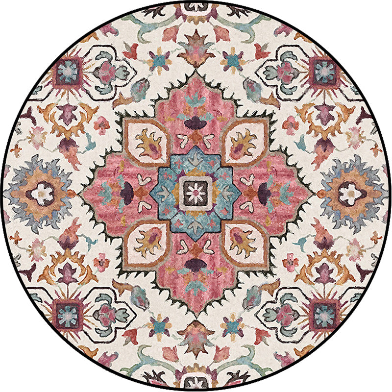 Pink Moroccan Rug Polyester Medallion Print Rug Washable Non-Slip Backing Carpet for Living Room Clearhalo 'Area Rug' 'Moroccan' 'Rugs' Rug' 1624249