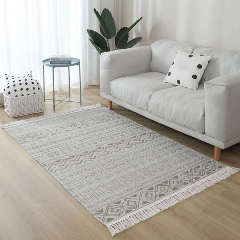 White and Red Southwestern Rug Linen Tribal Geometric Pattern Rug Washable Fringe Carpet for Living Room Brown Clearhalo 'Area Rug' 'Rugs' 'Southwestern' Rug' 1624300