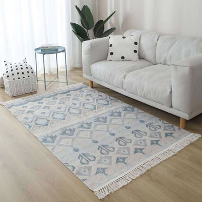 White and Red Southwestern Rug Linen Tribal Geometric Pattern Rug Washable Fringe Carpet for Living Room Blue Clearhalo 'Area Rug' 'Rugs' 'Southwestern' Rug' 1624305