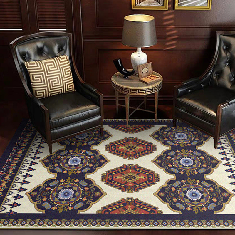 Navy and Beige Americana Rug Polyester Tribal Floral Pattern Rug Washable Non-Slip Backing Area Rug for Living Room Clearhalo 'Area Rug' 'Rugs' 'Southwestern' Rug' 1624316