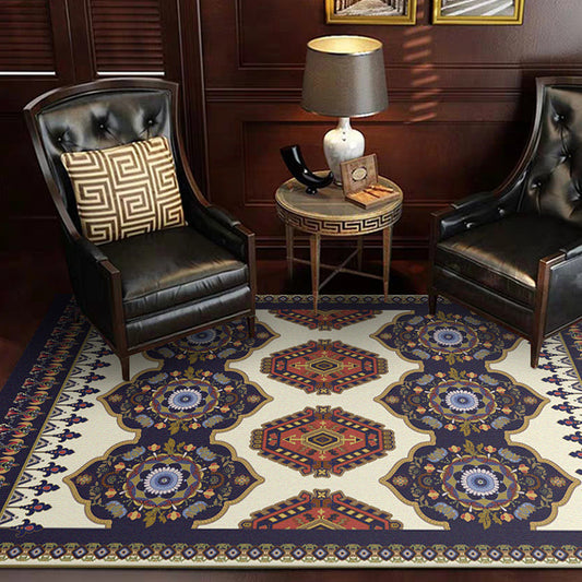 Navy and Beige Americana Rug Polyester Tribal Floral Pattern Rug Washable Non-Slip Backing Area Rug for Living Room Clearhalo 'Area Rug' 'Rugs' 'Southwestern' Rug' 1624316
