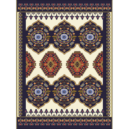 Navy and Beige Americana Rug Polyester Tribal Floral Pattern Rug Washable Non-Slip Backing Area Rug for Living Room Clearhalo 'Area Rug' 'Rugs' 'Southwestern' Rug' 1624317