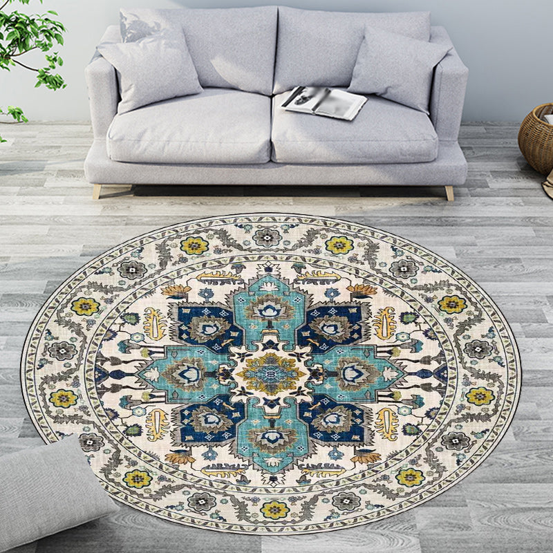 Classic Medallion Pattern Rug with Floral Blue and Red Tribal Rug Polyester Washable Anti-Slip Backing Area Rug for Living Room Clearhalo 'Area Rug' 'Moroccan' 'Rugs' Rug' 1624332