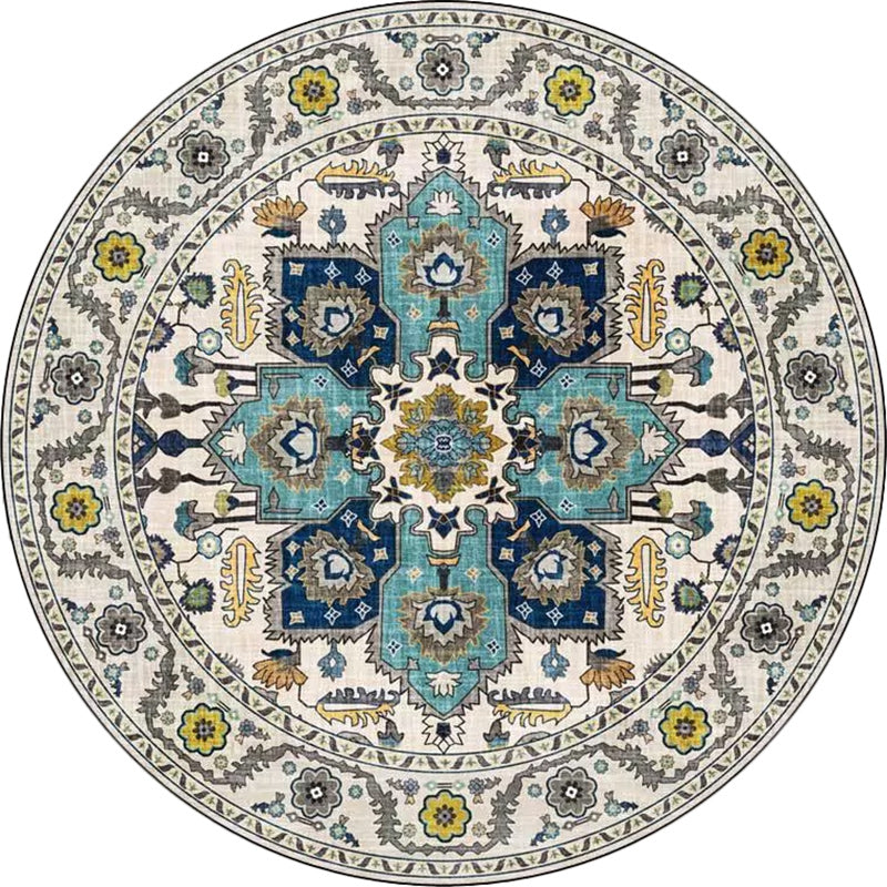 Classic Medallion Pattern Rug with Floral Blue and Red Tribal Rug Polyester Washable Anti-Slip Backing Area Rug for Living Room Clearhalo 'Area Rug' 'Moroccan' 'Rugs' Rug' 1624333