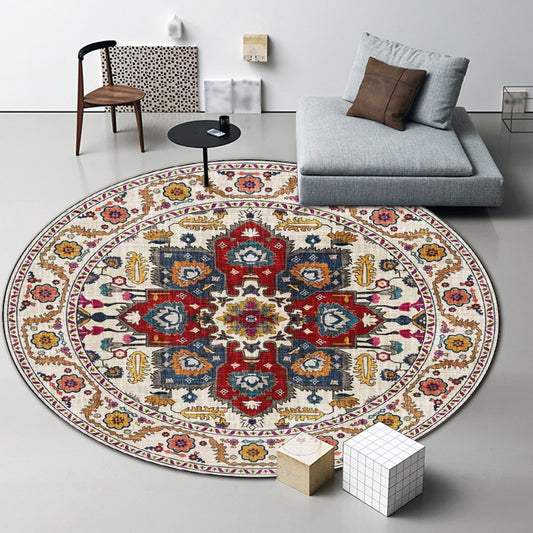 Classic Medallion Pattern Rug with Floral Blue and Red Tribal Rug Polyester Washable Anti-Slip Backing Area Rug for Living Room Red Clearhalo 'Area Rug' 'Moroccan' 'Rugs' Rug' 1624339