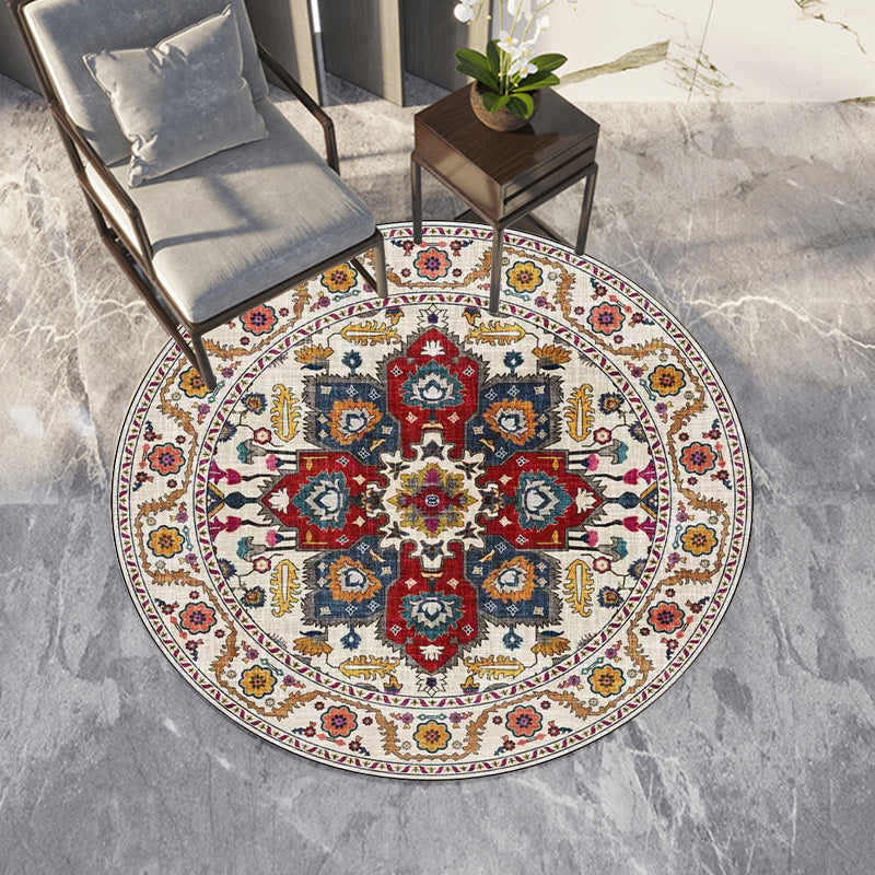Classic Medallion Pattern Rug with Floral Blue and Red Tribal Rug Polyester Washable Anti-Slip Backing Area Rug for Living Room Clearhalo 'Area Rug' 'Moroccan' 'Rugs' Rug' 1624340