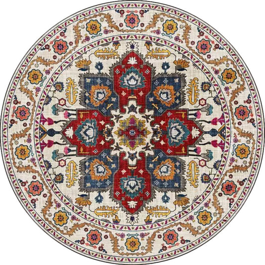 Classic Medallion Pattern Rug with Floral Blue and Red Tribal Rug Polyester Washable Anti-Slip Backing Area Rug for Living Room Clearhalo 'Area Rug' 'Moroccan' 'Rugs' Rug' 1624341