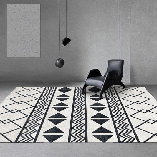 Black and Grey Southwestern Rug Polyester Tribal Pattern Rug Washable Non-Slip Backing Carpet for Living Room Black Clearhalo 'Area Rug' 'Rugs' 'Southwestern' Rug' 1624396