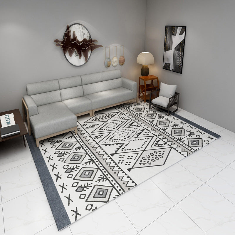 Black and Grey Southwestern Rug Polyester Tribal Pattern Rug Washable Non-Slip Backing Carpet for Living Room Grey Clearhalo 'Area Rug' 'Rugs' 'Southwestern' Rug' 1624402