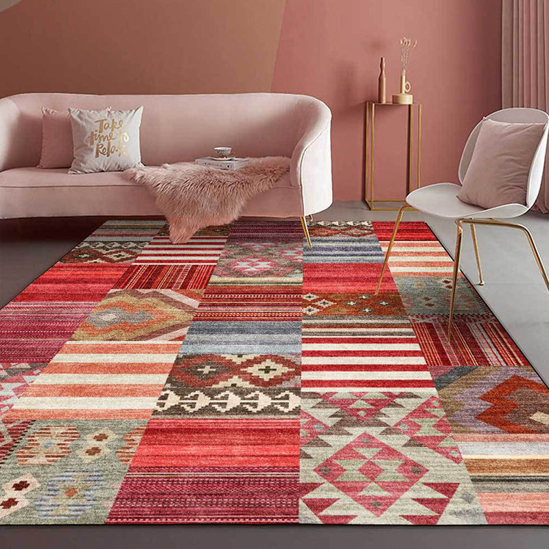 Americana Tribal Striped Pattern Rug Red Polyester Rug Machine Washable Non-Slip Backing Area Rug for Bedroom Clearhalo 'Area Rug' 'Rugs' 'Southwestern' Rug' 1624409