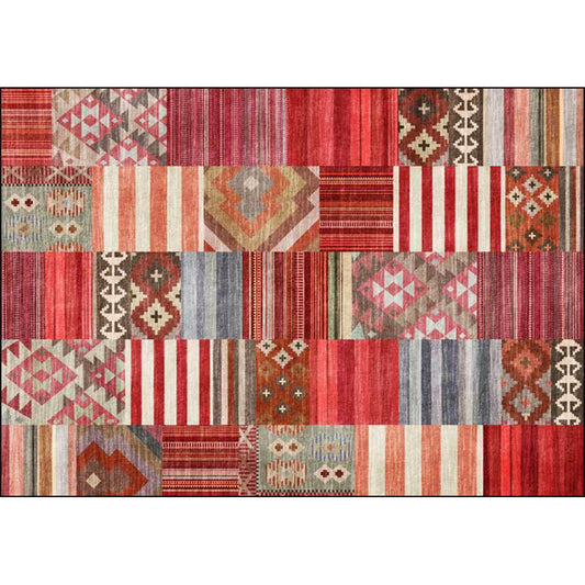 Americana Tribal Striped Pattern Rug Red Polyester Rug Machine Washable Non-Slip Backing Area Rug for Bedroom Clearhalo 'Area Rug' 'Rugs' 'Southwestern' Rug' 1624410