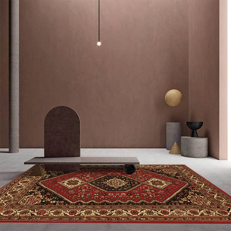 Red and Brown Bedroom Rug Moroccan Medallion Flower Pattern Area Rug Polyester Stain-Resistant Carpet Red Clearhalo 'Area Rug' 'Moroccan' 'Rugs' Rug' 1624416