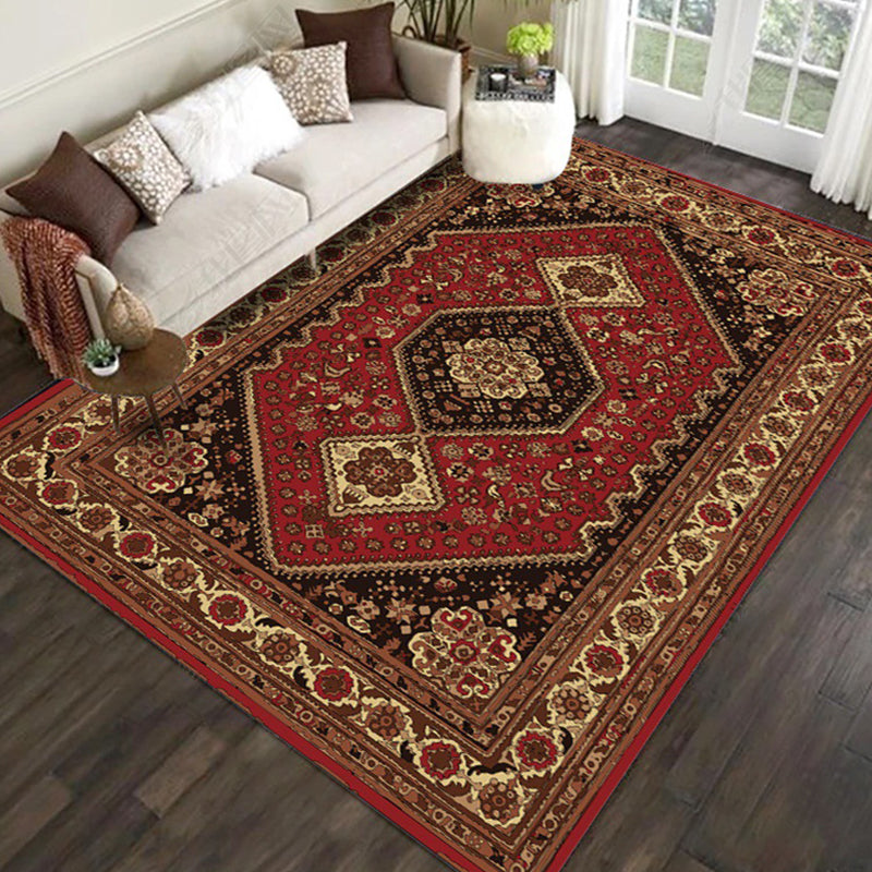 Red and Brown Bedroom Rug Moroccan Medallion Flower Pattern Area Rug Polyester Stain-Resistant Carpet Clearhalo 'Area Rug' 'Moroccan' 'Rugs' Rug' 1624417