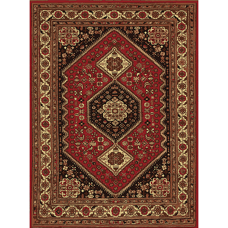 Red and Brown Bedroom Rug Moroccan Medallion Flower Pattern Area Rug Polyester Stain-Resistant Carpet Clearhalo 'Area Rug' 'Moroccan' 'Rugs' Rug' 1624418