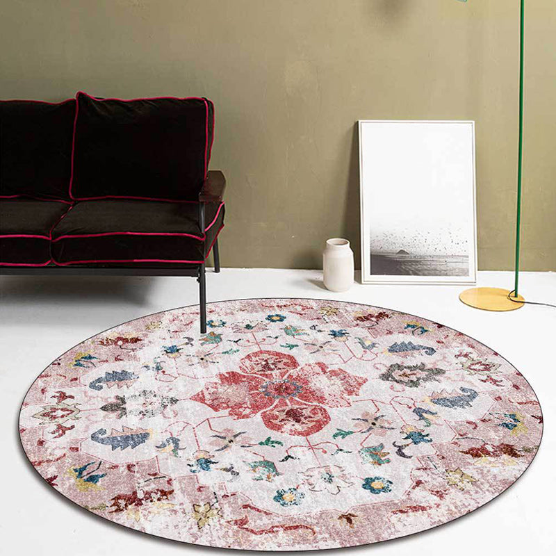 Persian Medallion Pattern Rug Pink and Green Polyester Rug Machine Washable Non-Slip Area Rug for Bedroom Pink Clearhalo 'Area Rug' 'Moroccan' 'Rugs' Rug' 1624424
