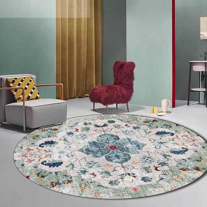 Persian Medallion Pattern Rug Pink and Green Polyester Rug Machine Washable Non-Slip Area Rug for Bedroom Light Green Clearhalo 'Area Rug' 'Moroccan' 'Rugs' Rug' 1624445