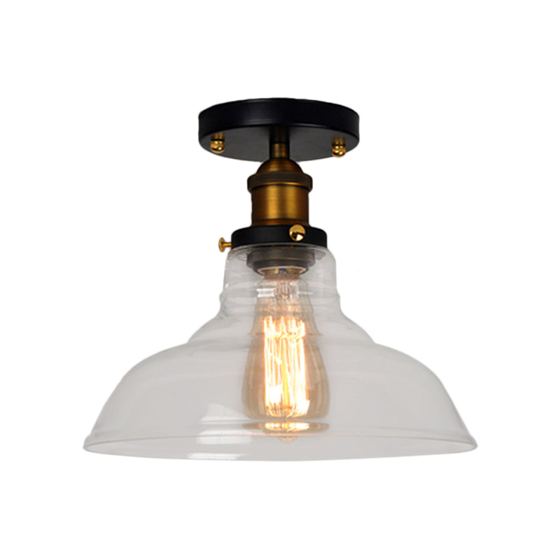 Barn Clear/Amber Glass Semi Mount Lighting Vintage 1 Bulb Bedroom Ceiling Light Fixture Clearhalo 'Ceiling Lights' 'Close To Ceiling Lights' 'Close to ceiling' 'Flush mount' 'Industrial Flush Mount' Lighting' 162446