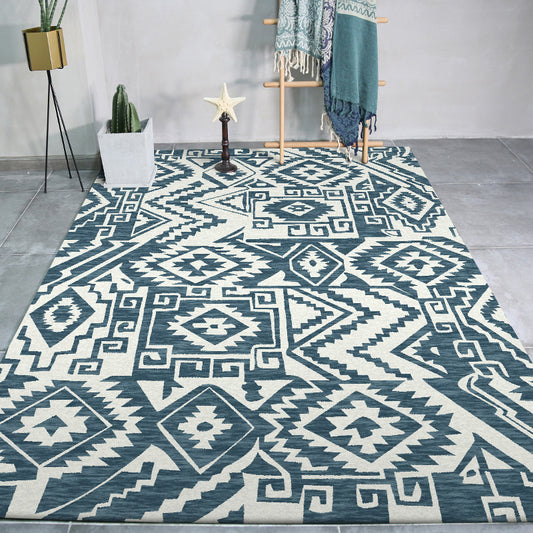 Tribal Southwestern Rug in Blue and White Geometry Pattern Rug Polyester Pet Friendly Carpet for Home Decoration Blue Clearhalo 'Area Rug' 'Rugs' 'Southwestern' Rug' 1624468