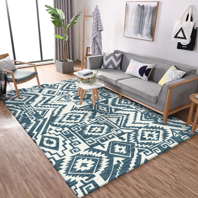 Tribal Southwestern Rug in Blue and White Geometry Pattern Rug Polyester Pet Friendly Carpet for Home Decoration Clearhalo 'Area Rug' 'Rugs' 'Southwestern' Rug' 1624469