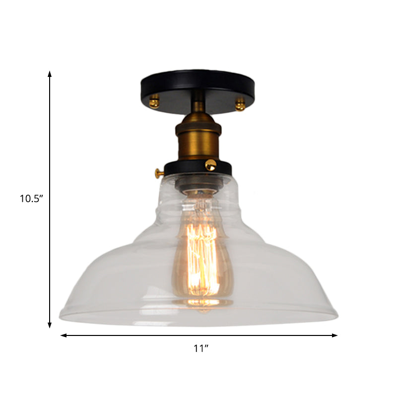 Barn Clear/Amber Glass Semi Mount Lighting Vintage 1 Bulb Bedroom Ceiling Light Fixture Clearhalo 'Ceiling Lights' 'Close To Ceiling Lights' 'Close to ceiling' 'Flush mount' 'Industrial Flush Mount' Lighting' 162447