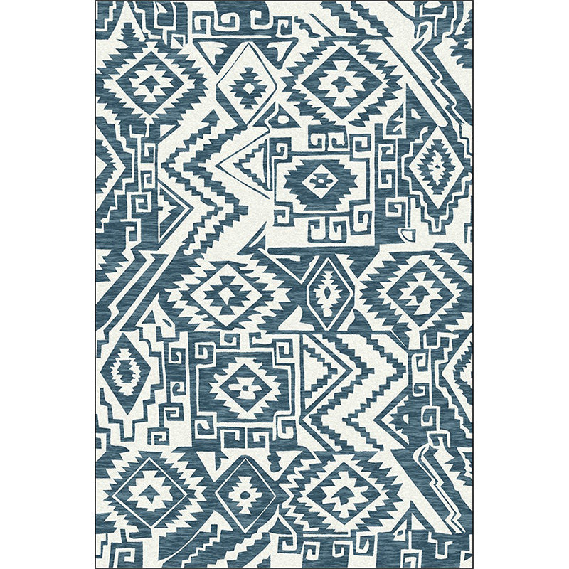 Tribal Southwestern Rug in Blue and White Geometry Pattern Rug Polyester Pet Friendly Carpet for Home Decoration Clearhalo 'Area Rug' 'Rugs' 'Southwestern' Rug' 1624470