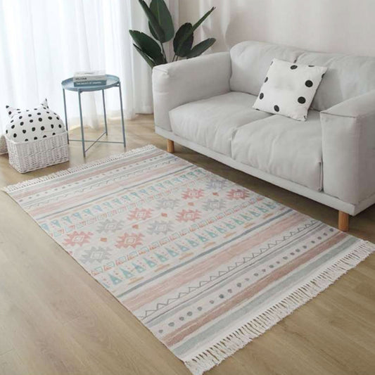 Americana Tribal Pattern Rug Black and White Linen Rug Machine Washable Fringe Area Rug for Bedroom Pink Clearhalo 'Area Rug' 'Rugs' 'Southwestern' Rug' 1624481