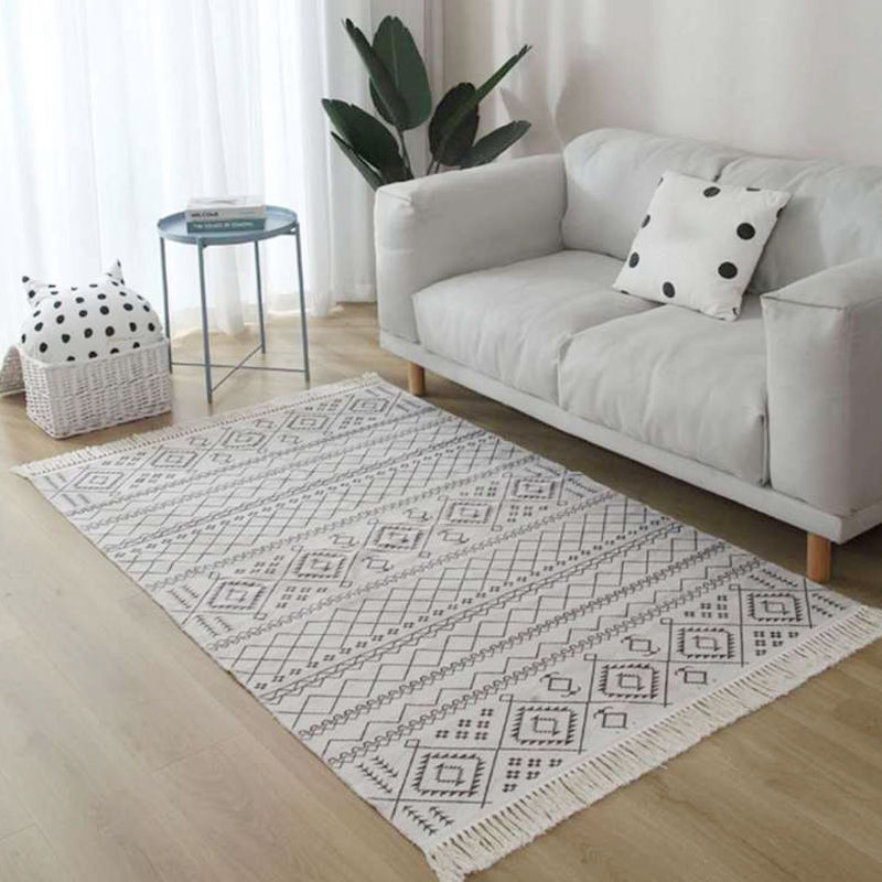 Americana Tribal Pattern Rug Black and White Linen Rug Machine Washable Fringe Area Rug for Bedroom White Clearhalo 'Area Rug' 'Rugs' 'Southwestern' Rug' 1624486