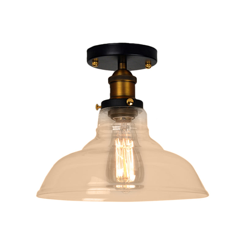 Barn Clear/Amber Glass Semi Mount Lighting Vintage 1 Bulb Bedroom Ceiling Light Fixture Clearhalo 'Ceiling Lights' 'Close To Ceiling Lights' 'Close to ceiling' 'Flush mount' 'Industrial Flush Mount' Lighting' 162449