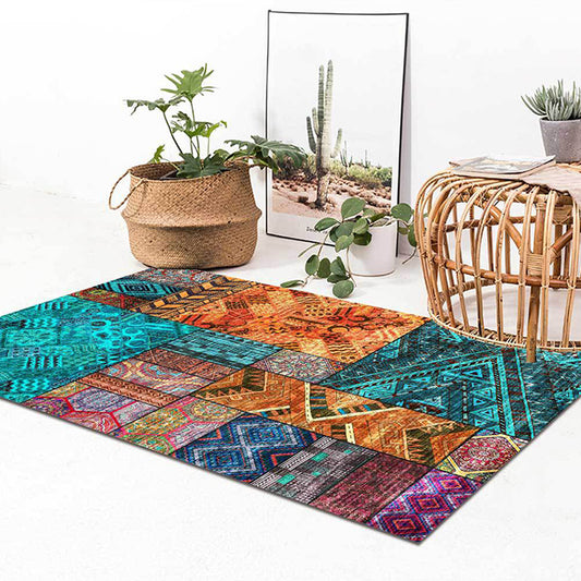 Traditional Tribal Pattern Rug Blue and Orange Southwestern Rug Polyester Machine Washable Anti-Slip Backing Carpet for Bedroom Clearhalo 'Area Rug' 'Rugs' 'Southwestern' Rug' 1624497
