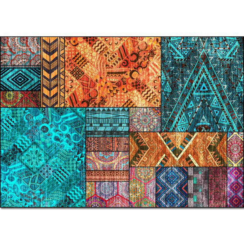Traditional Tribal Pattern Rug Blue and Orange Southwestern Rug Polyester Machine Washable Anti-Slip Backing Carpet for Bedroom Clearhalo 'Area Rug' 'Rugs' 'Southwestern' Rug' 1624498
