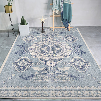 Persian Moroccan Rug in Blue Medallion Floral Leaves Pattern Rug Polyester Non-Slip Carpet for Home Decoration Blue Clearhalo 'Area Rug' 'Moroccan' 'Rugs' Rug' 1624512