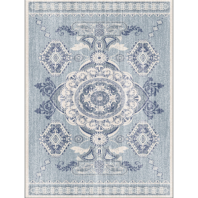Persian Moroccan Rug in Blue Medallion Floral Leaves Pattern Rug Polyester Non-Slip Carpet for Home Decoration Clearhalo 'Area Rug' 'Moroccan' 'Rugs' Rug' 1624514