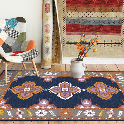 Oriental Moroccan Rug in Blue and Grey Medallion Floral Leaf Pattern Rug Polyester Non-Slip Carpet for Home Decoration Blue Clearhalo 'Area Rug' 'Moroccan' 'Rugs' Rug' 1624520