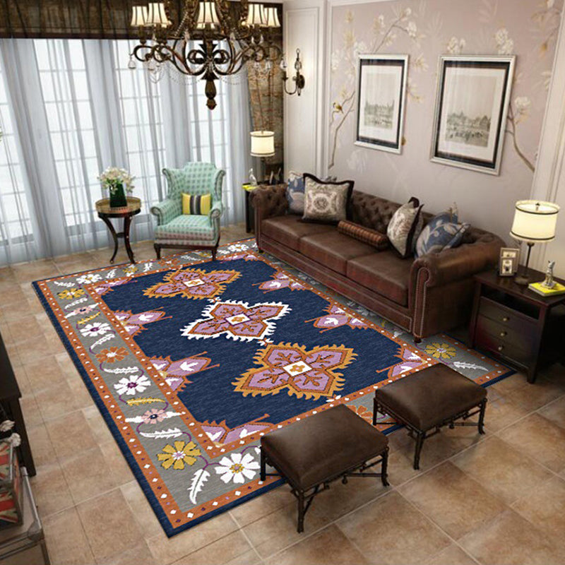 Oriental Moroccan Rug in Blue and Grey Medallion Floral Leaf Pattern Rug Polyester Non-Slip Carpet for Home Decoration Clearhalo 'Area Rug' 'Moroccan' 'Rugs' Rug' 1624521