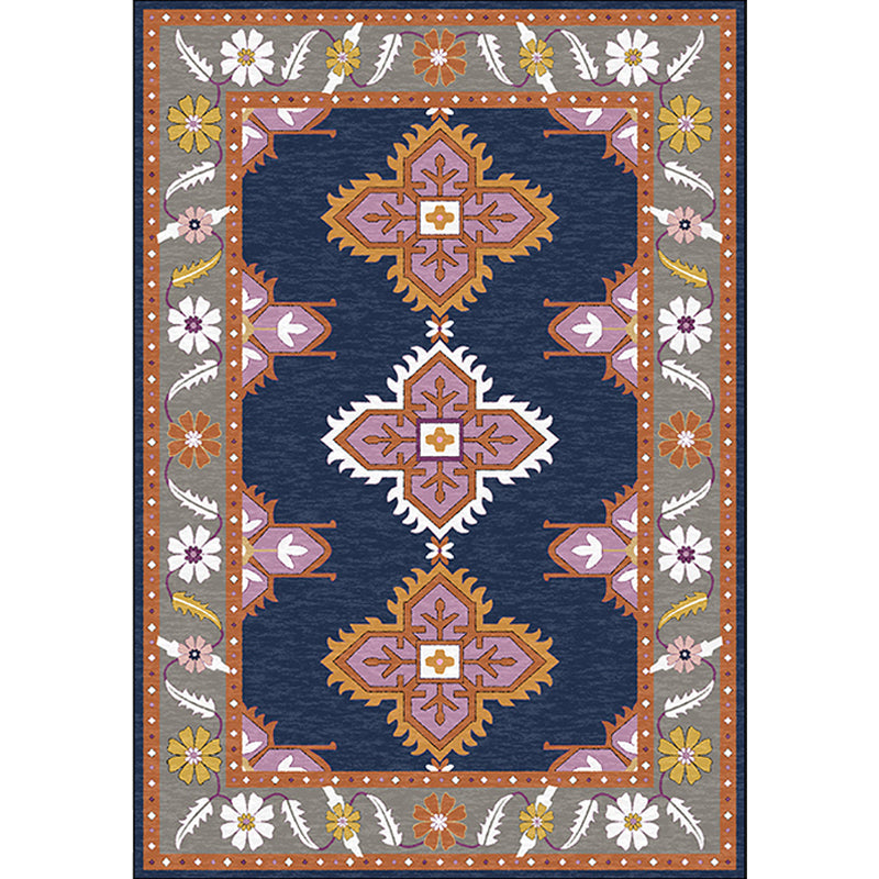 Oriental Moroccan Rug in Blue and Grey Medallion Floral Leaf Pattern Rug Polyester Non-Slip Carpet for Home Decoration Clearhalo 'Area Rug' 'Moroccan' 'Rugs' Rug' 1624522