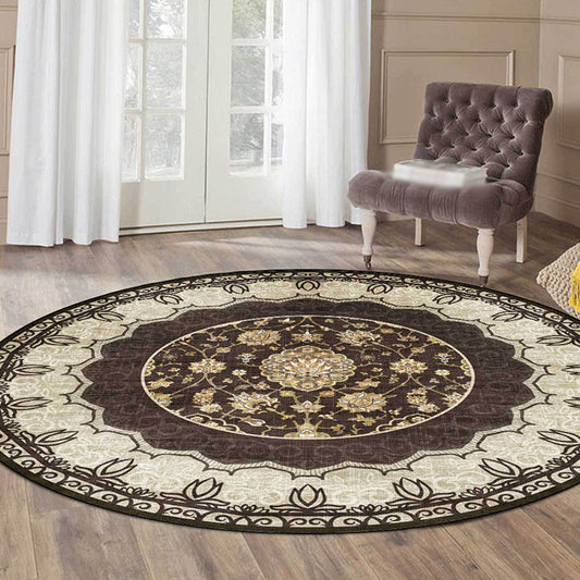 Classic Medallion Pattern Rug with Floral Brown Tribal Rug Polyester Washable Anti-Slip Backing Area Rug for Living Room Brown Clearhalo 'Area Rug' 'Moroccan' 'Rugs' Rug' 1624528