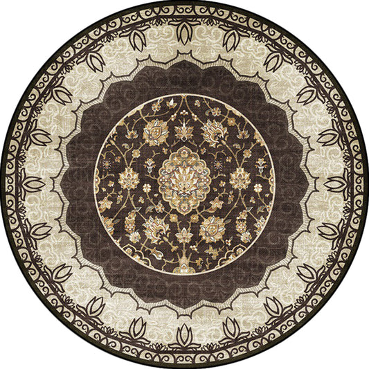 Classic Medallion Pattern Rug with Floral Brown Tribal Rug Polyester Washable Anti-Slip Backing Area Rug for Living Room Clearhalo 'Area Rug' 'Moroccan' 'Rugs' Rug' 1624530