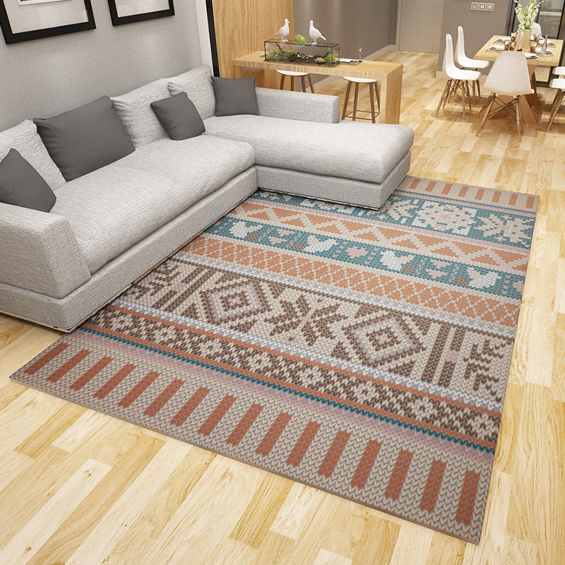 Boho Living Room Rug in Ivory and Brown Geometric Diamond Stripe Print Rug Polyester Pet Friendly Area Rug Light Brown Clearhalo 'Area Rug' 'Bohemian' 'Rugs' Rug' 1624554